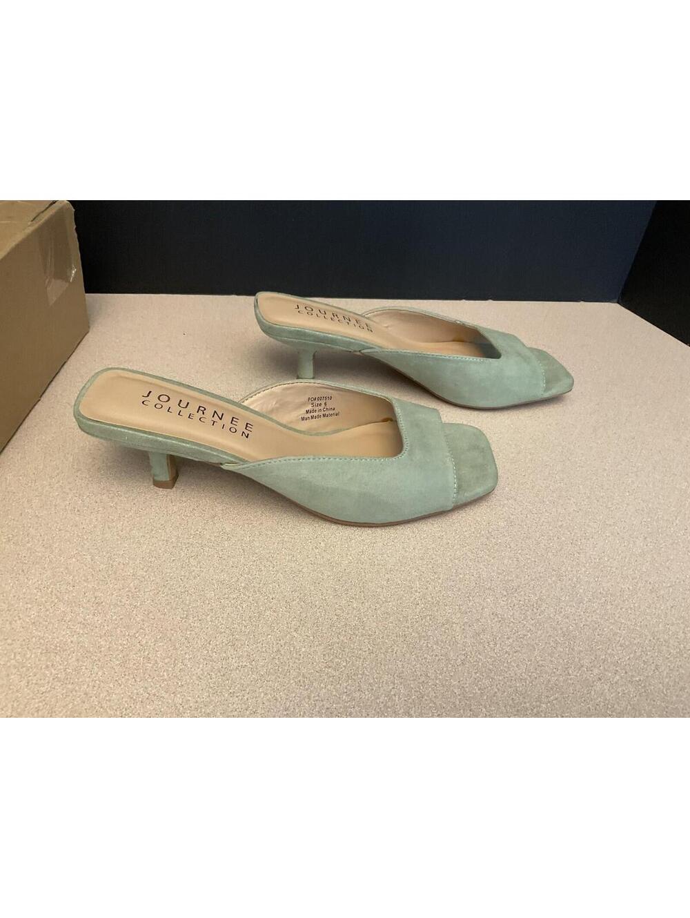 New! Womens Journee Collection Larna Sage Slip On Kitten Heel Sandals. Size 6.